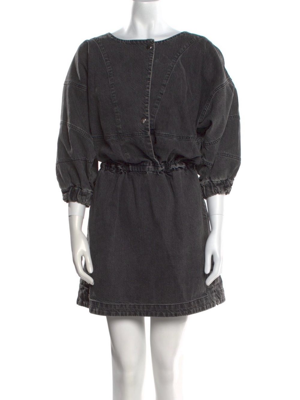 Rachel Comey Black Washed Denim Balloon-Sleeve Dress